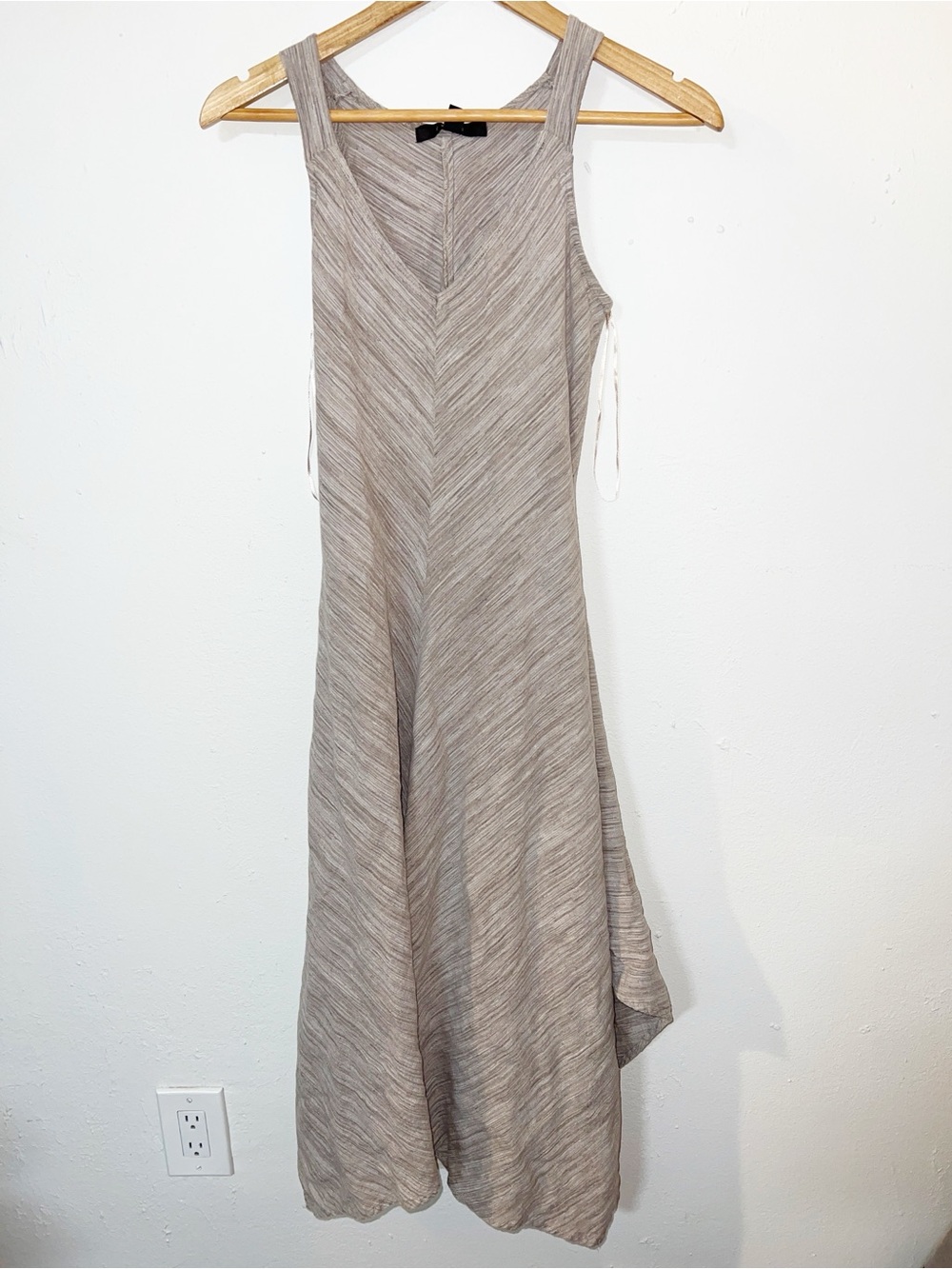 Fever tan and cream asymmetrical tank top summer linen blend flowy maxi dress